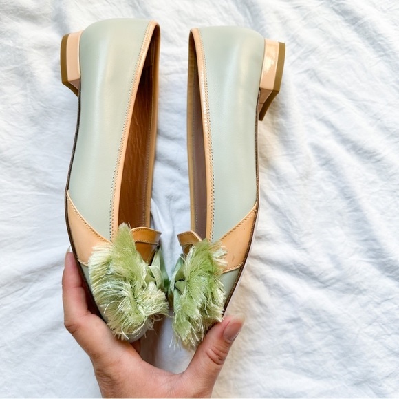 Red Valentino Mint Tan Patent Leather Flats Frayed Bow Detail Loafer Luxury 7 - Picture 4 of 7